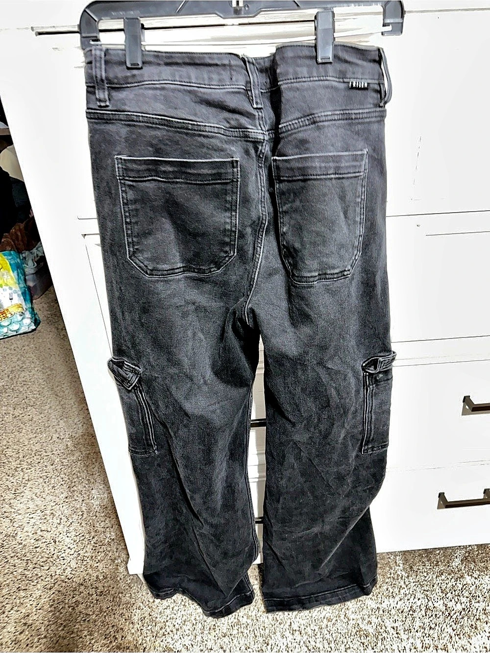 Risen High Rise Wide Leg Cargo Jeans Black size 15 - Picture 2 of 5